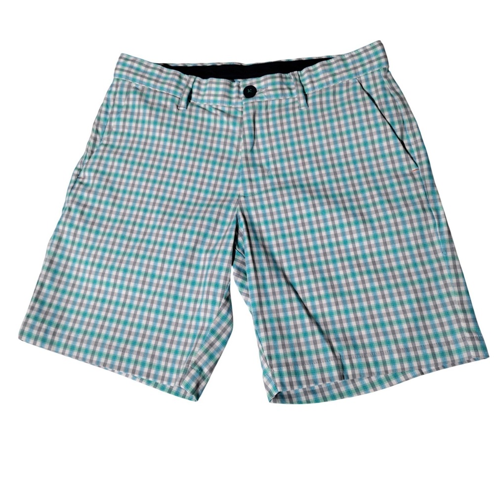 Tommy Bahama Mens 30 (30x8) Teal Plaid Golf Performance Shorts Stretch Gingham